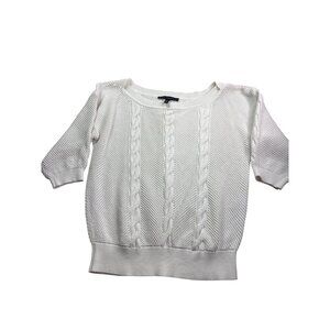 White House Black Market Womens Cable Knit Mesh Sweater Size L White Pullover